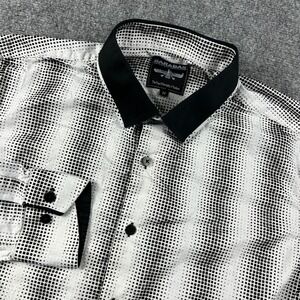 Barabas Shirt Mens Medium White Black Geometric Dot Long Sleeve Button Down
